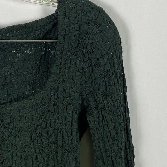 Old Navy Y2K Women’s Fitted Shirt Flare Sleeve Green Sheer Floral Crepe Sz S/PCH - Picture 3 of 12